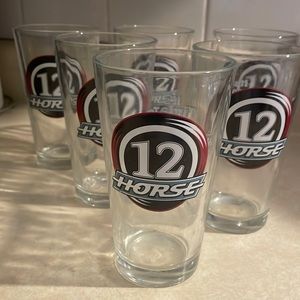 Set of Six 12 Horse Pint Size Beer Glasses